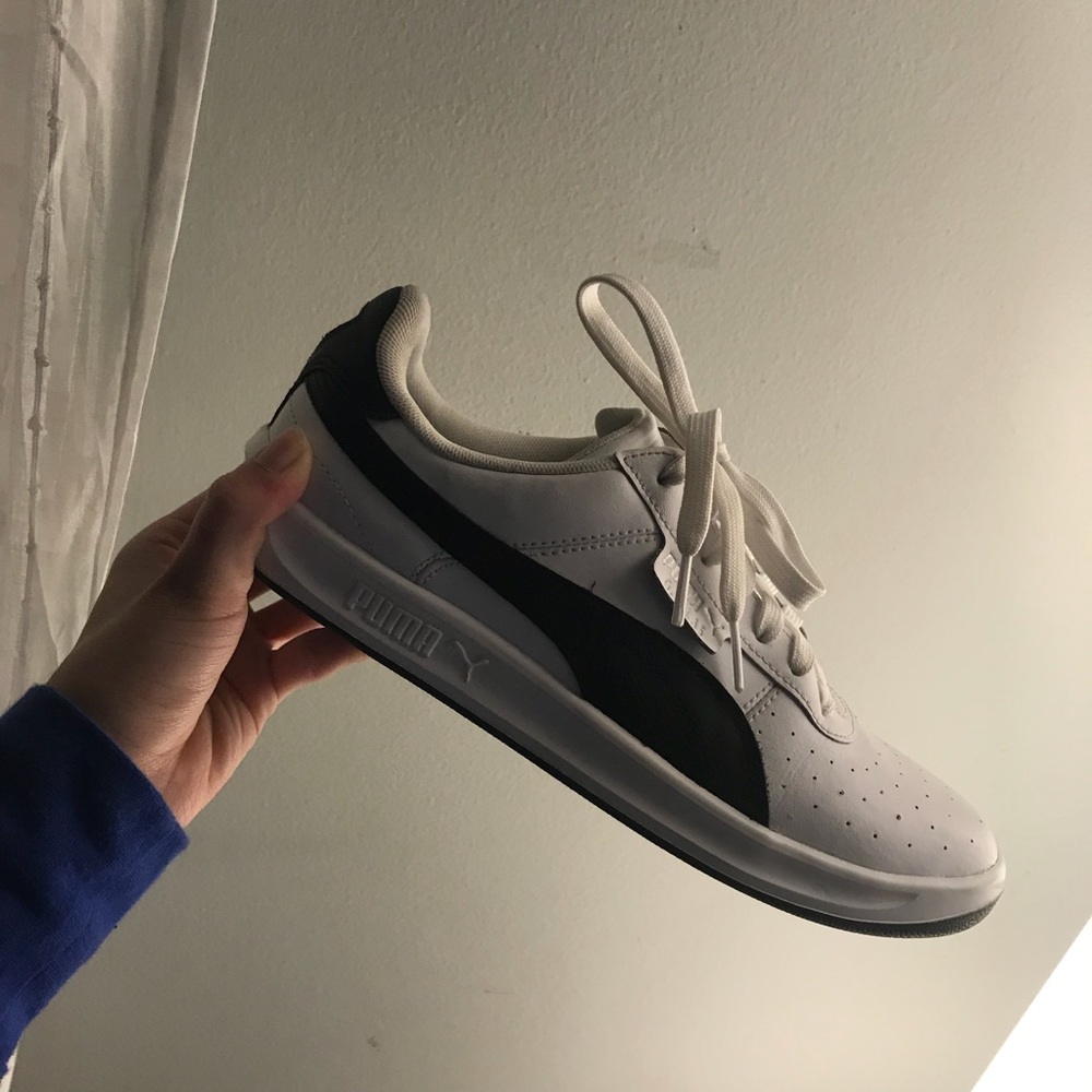 White and black athletic puma sneakers